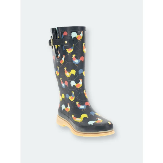 Western Chief Women's Chicken Plaid Tall Rain Boot Boots Navy 2 Western Chief Women's Chicken Plaid Tall Rain Boot Boots Navy - Image 2