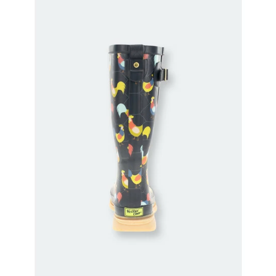 Western Chief Women's Chicken Plaid Tall Rain Boot Boots Navy 3 Western Chief Women's Chicken Plaid Tall Rain Boot Boots Navy - Image 3