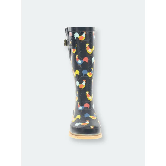 Western Chief Women's Chicken Plaid Tall Rain Boot Boots Navy 4 Western Chief Women's Chicken Plaid Tall Rain Boot Boots Navy - Image 4