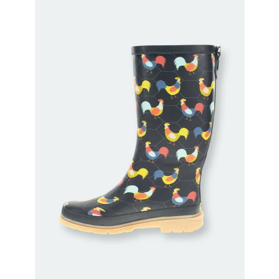 Western Chief Women's Chicken Plaid Tall Rain Boot Boots Navy 6 Western Chief Women's Chicken Plaid Tall Rain Boot Boots Navy - Image 6