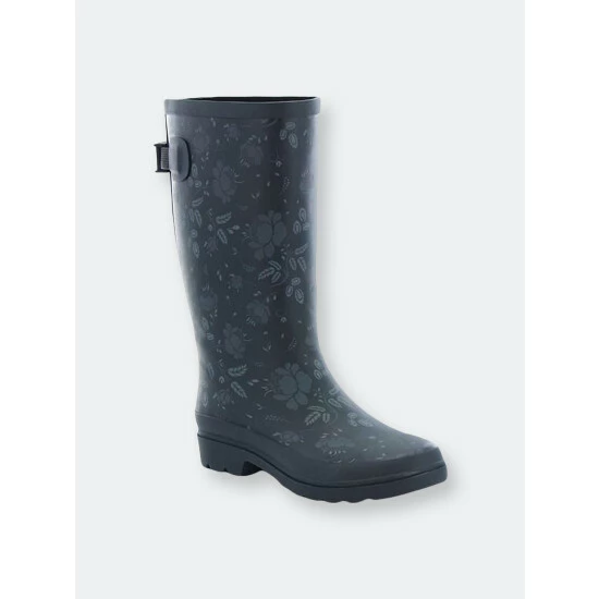 Western Chief Women's Feminine Floral Tall Vari-Fit Rain Boot - Slate Boots 2 Western Chief Women's Feminine Floral Tall Vari-Fit Rain Boot - Slate Boots - Image 2