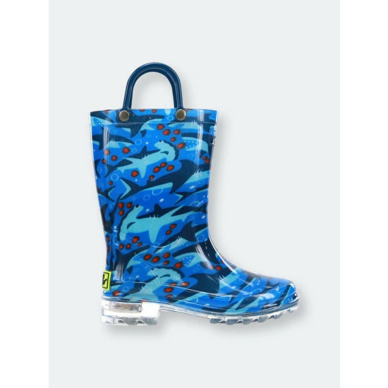 Western Chief Kids Shark Chase Lighted Rain Boot Apparel Blue