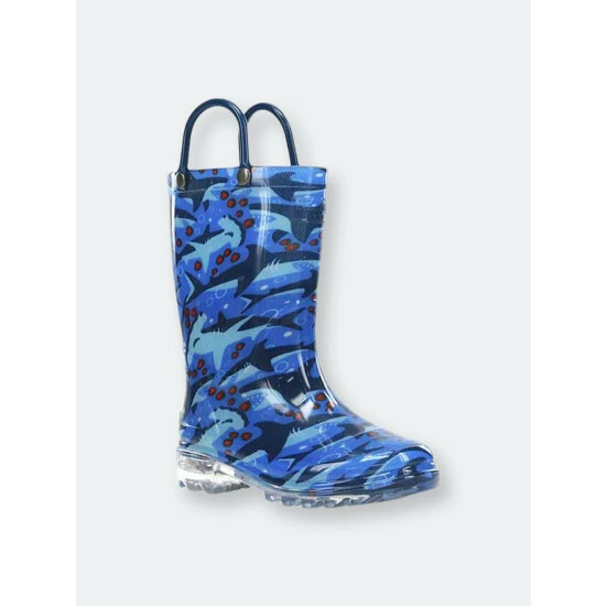 Western Chief Kids Shark Chase Lighted Rain Boot Apparel Blue - Image 2