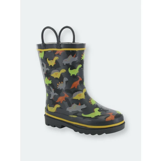 Western Chief Kids Dino Dash Rain Boot - Charcoal Apparel 2 Western Chief Kids Dino Dash Rain Boot - Charcoal Apparel - Image 2