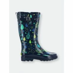 Western Chief Women&apos;s Pouring Paisley Tall Rain Boot - Navy Boots