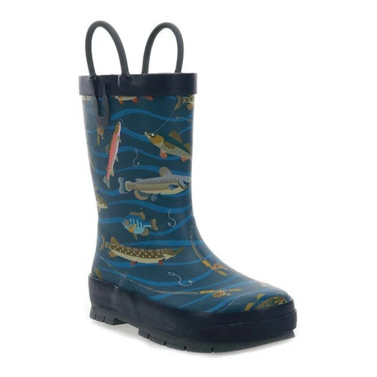 Western Chief Kids Gone Fish'n Rain Boot Shoes Navy 2 Western Chief Kids Gone Fish'n Rain Boot Shoes Navy - Image 2