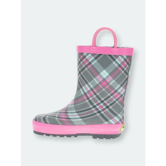 Western Chief Kids Cozy Plaid Rain Boot Shoes Gray - Image 2