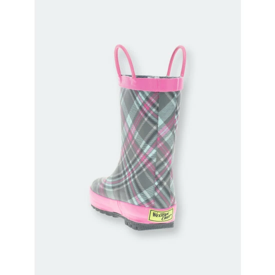 Western Chief Kids Cozy Plaid Rain Boot Shoes Gray - Image 5