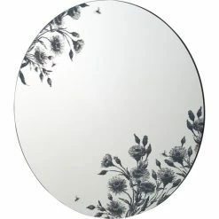 Camden Isle Floral Silk 31.5 In. X 31.5 In. Casual Round Frameless Classic Accent Mirror - Silkscreened Floral Lighting & Mirrors Clear