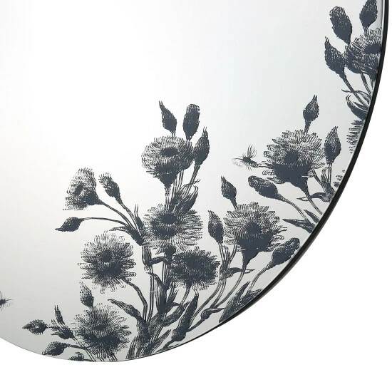 Camden Isle Floral Silk 31.5 In. X 31.5 In. Casual Round Frameless Classic Accent Mirror - Silkscreened Floral Lighting & Mirrors Clear 3 Camden Isle Floral Silk 31.5 In. X 31.5 In. Casual Round Frameless Classic Accent Mirror - Silkscreened Floral Lighting & Mirrors Clear - Image 3