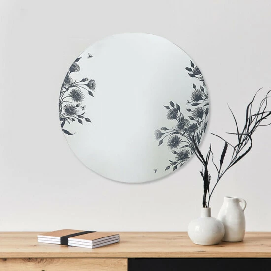 Camden Isle Floral Silk 31.5 In. X 31.5 In. Casual Round Frameless Classic Accent Mirror - Silkscreened Floral Lighting & Mirrors Clear 6 Camden Isle Floral Silk 31.5 In. X 31.5 In. Casual Round Frameless Classic Accent Mirror - Silkscreened Floral Lighting & Mirrors Clear - Image 6