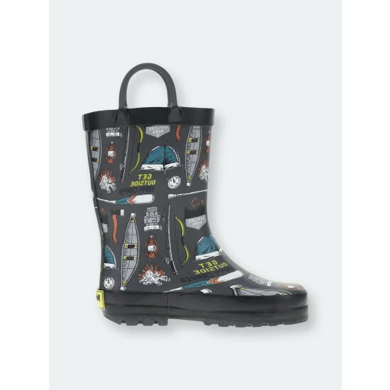 Western Chief Kids Happy Camper Rain Boot Apparel Coal 1 Western Chief Kids Happy Camper Rain Boot Apparel Coal