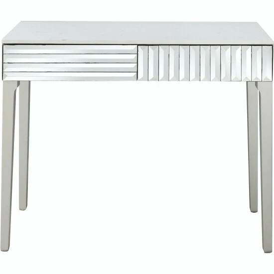 Camden Isle Carla 40 In. Antique Silver Rectangle Glass Console Table Coffee & Side Tables