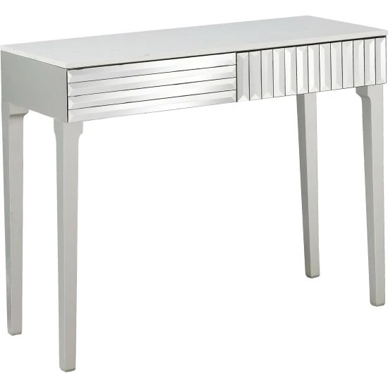 Camden Isle Carla 40 In. Antique Silver Rectangle Glass Console Table Coffee & Side Tables - Image 3