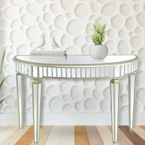 Camden Isle Marilyn 47.5 In. Champagne Half Moon Glass Console Table Coffee & Side Tables 6 Camden Isle Marilyn 47.5 In. Champagne Half Moon Glass Console Table Coffee & Side Tables - Image 6