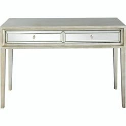 Camden Isle Delaney 48 In. Antique Silver Rectangle Glass Console Table Coffee & Side Tables