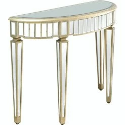 Camden Isle Celeste 43.25 In. Antique Silver Half Moon Glass Console Table Coffee & Side Tables