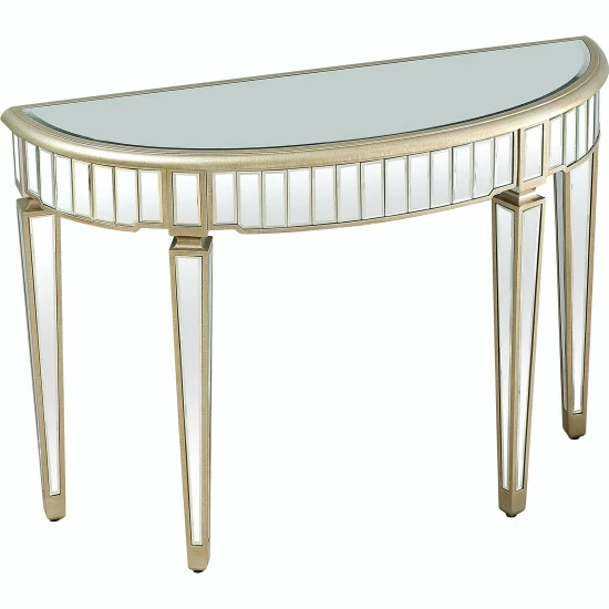 Camden Isle Celeste 43.25 In. Antique Silver Half Moon Glass Console Table Coffee & Side Tables 3 Camden Isle Celeste 43.25 In. Antique Silver Half Moon Glass Console Table Coffee & Side Tables - Image 3