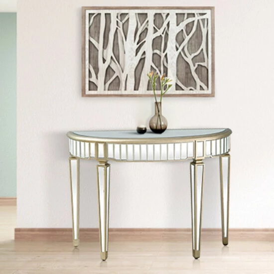 Camden Isle Celeste 43.25 In. Antique Silver Half Moon Glass Console Table Coffee & Side Tables 6 Camden Isle Celeste 43.25 In. Antique Silver Half Moon Glass Console Table Coffee & Side Tables - Image 6