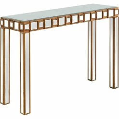 Camden Isle Orion 43.25 In. Antique Gold Rectangle Glass Console Table Coffee & Side Tables