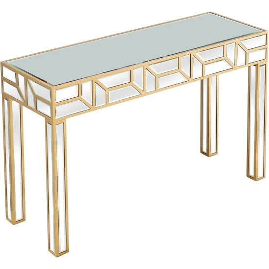 Camden Isle Cassandra 47.25 In. Gold Rectangle Glass Console Table Coffee & Side Tables - Image 3