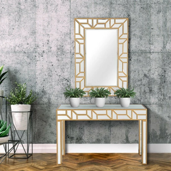 Camden Isle Cassandra 47.25 In. Gold Rectangle Glass Console Table Coffee & Side Tables - Image 6