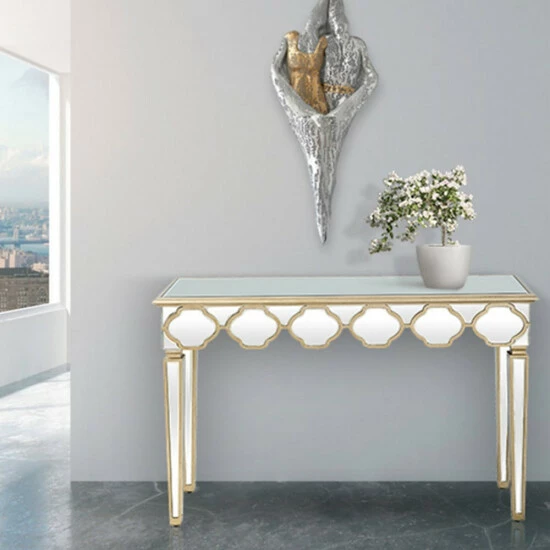Camden Isle Yasmina 47.25" Rectangle Glass Console Table - Antique Silver Coffee & Side Tables 4 Camden Isle Yasmina 47.25" Rectangle Glass Console Table - Antique Silver Coffee & Side Tables - Image 4