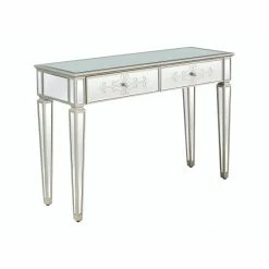 Camden Isle Miriam 47.25 In. Antique Silver Rectangle Glass Console Table Coffee & Side Tables