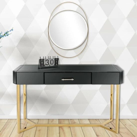 Camden Isle Sonya 47.2" Black Rectangle Glass Console Table Coffee & Side Tables - Image 6