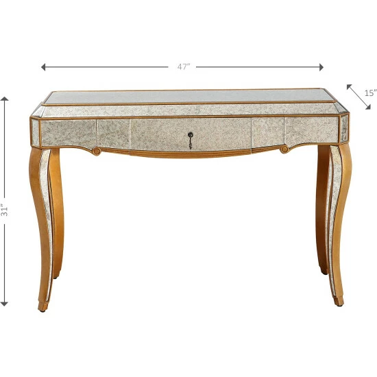 Camden Isle Astrid 47.25 In. Antique Gold Rectangle Glass Console Table Coffee & Side Tables 5 Camden Isle Astrid 47.25 In. Antique Gold Rectangle Glass Console Table Coffee & Side Tables - Image 5