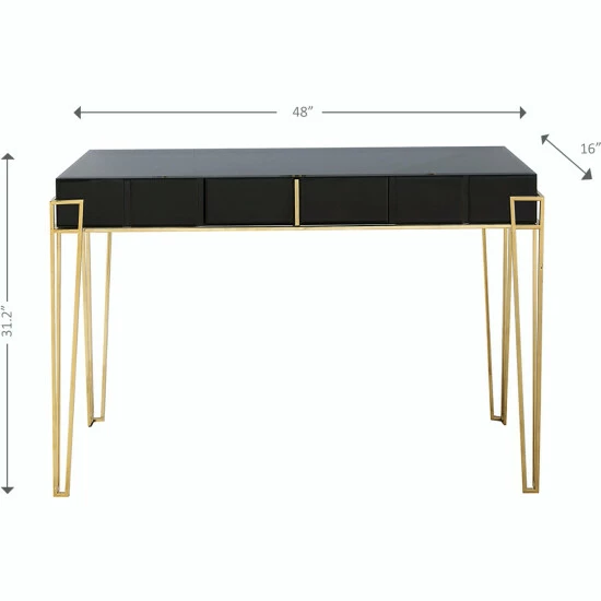 Camden Isle Daria 48 In. Black Rectangle Glass Console Table Coffee & Side Tables - Image 5